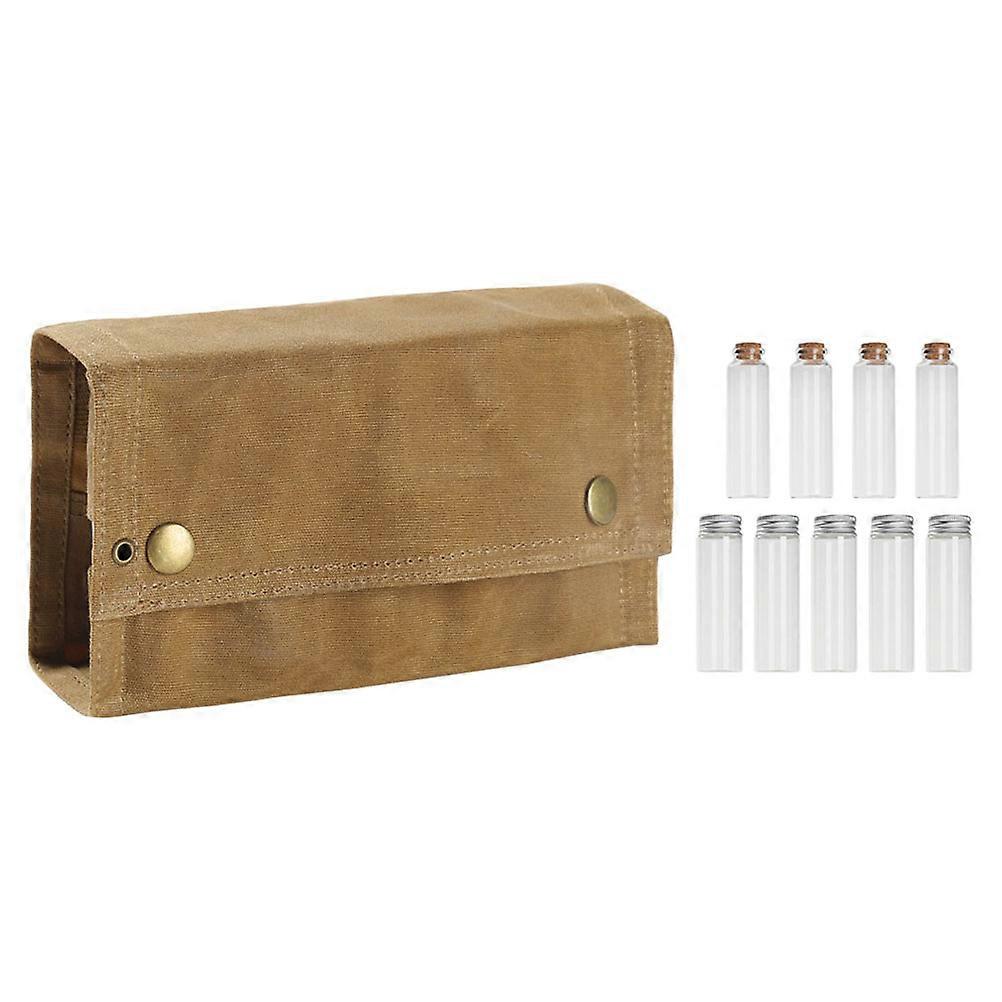 Outdoor Camping Spice Bag Canvas Seasoning Bottle Organizer Portable Elastic Band Design Khaki 1 Set