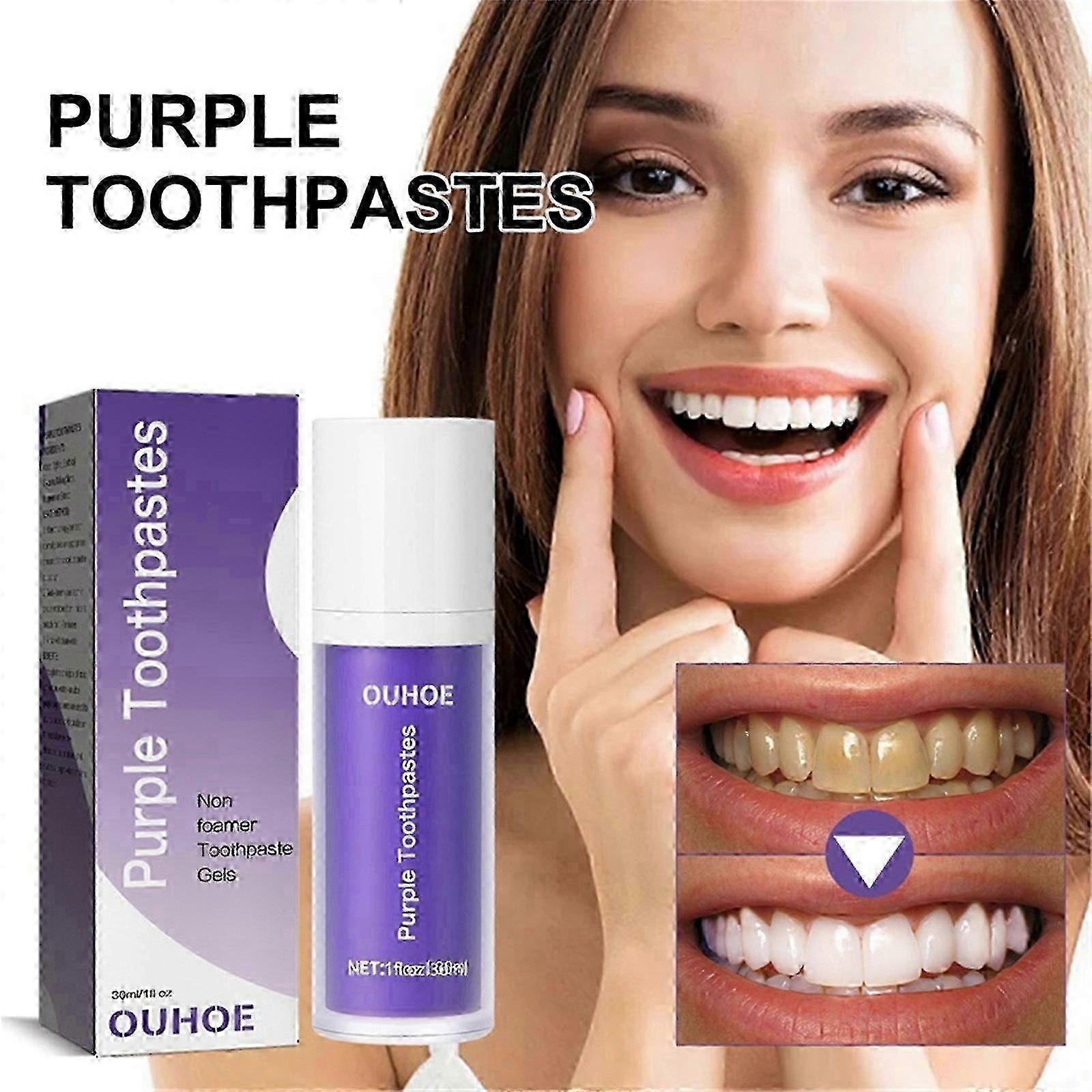 purple toothpaste for teeth whitening, removes tooth stains