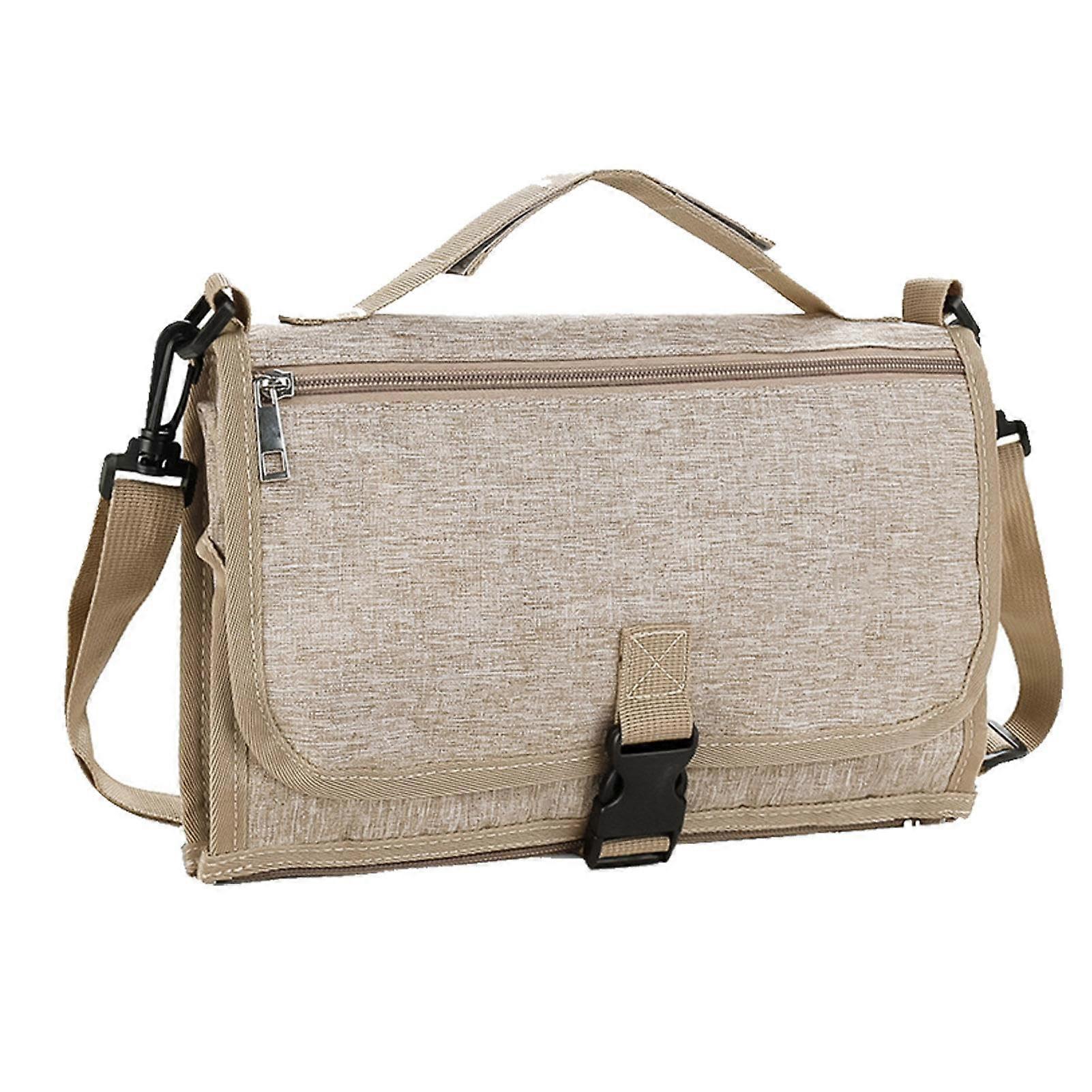 Portable Changing Pad Waterproof With Wipes Pocket Large Capacity Foldable Travel Changing Station Khaki