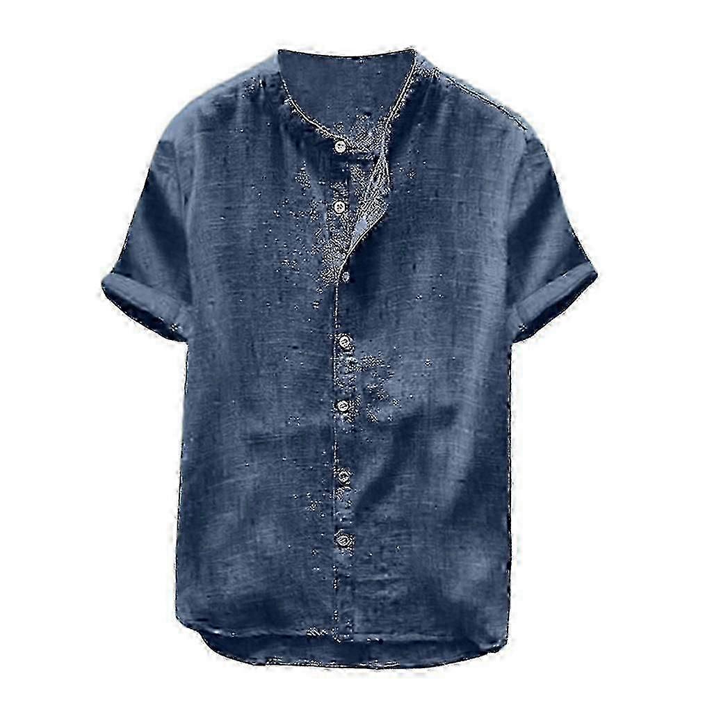 Camicia da uomo a maniche corte in cotone e lino tinta unita