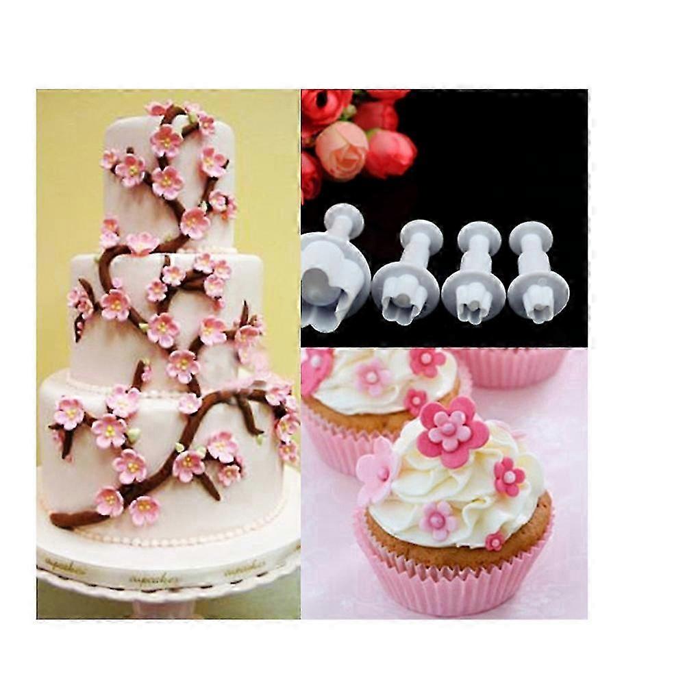 4pcs / Set Plum Fondant Cake Spring Print Stamper Baking Biscuit Mould Plum Shape 2025