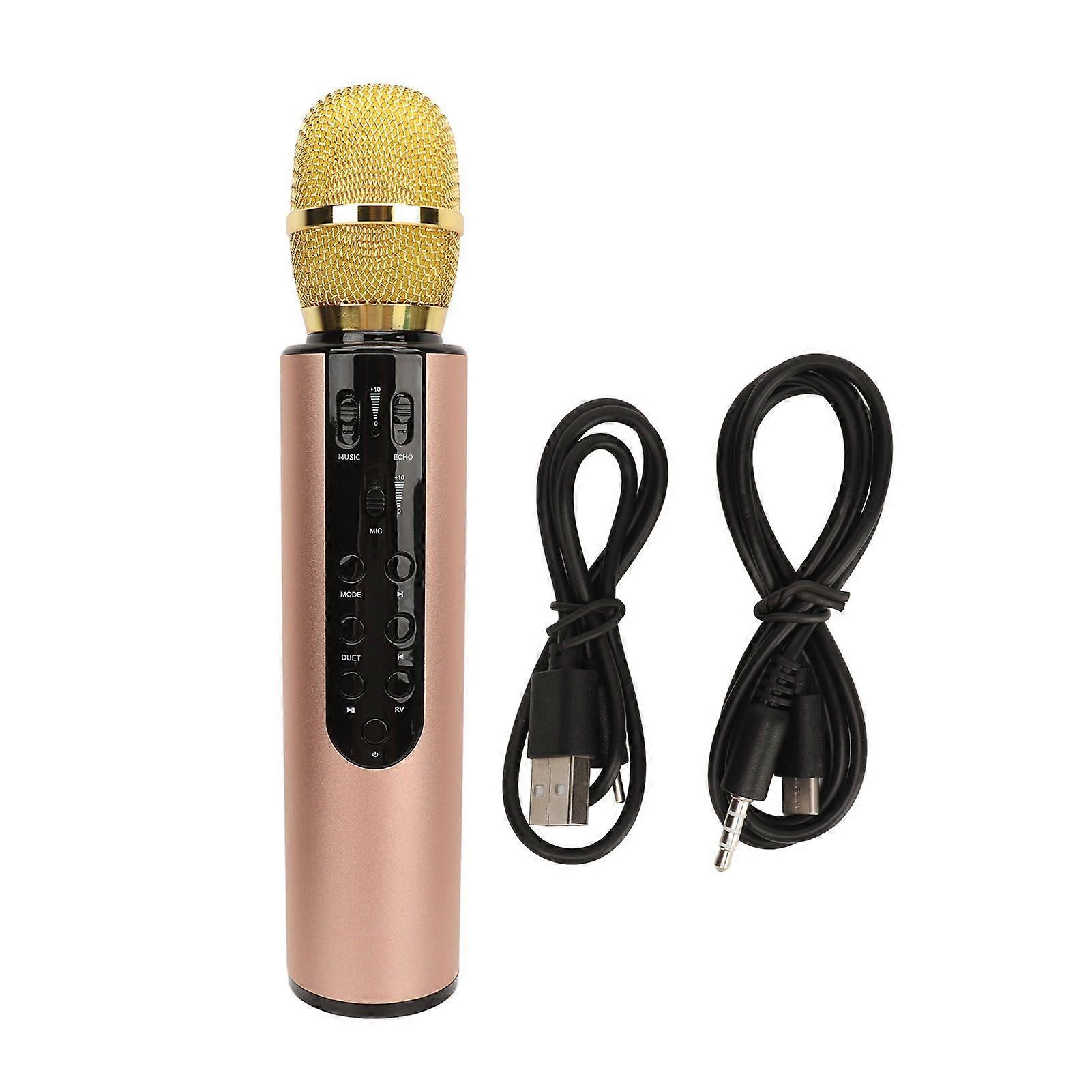Bluetooth Karaoke Mic Dual 5W Speakers Clear Sound 2000mAh Battery Wireless Handheld Mic Speaker for Party Singing Gold