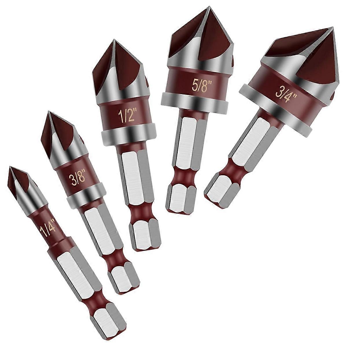 5PCS Countersink Drill Bit Set, 82 Degree HSS Counter Sink Drill Bit for Wood, Metal, Plastic Counte
