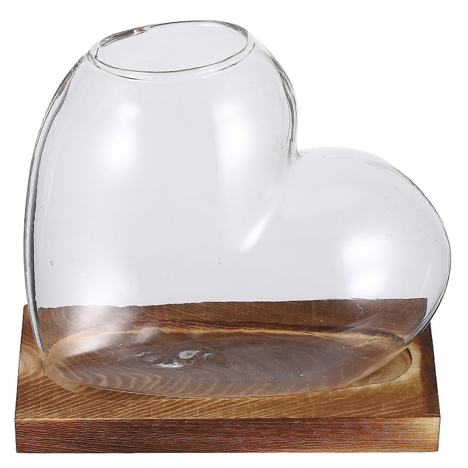 Heart Glass Planter Vase For Hydroponic Plant Propagation In Minimalist Design With Wooden Base 5Pcs