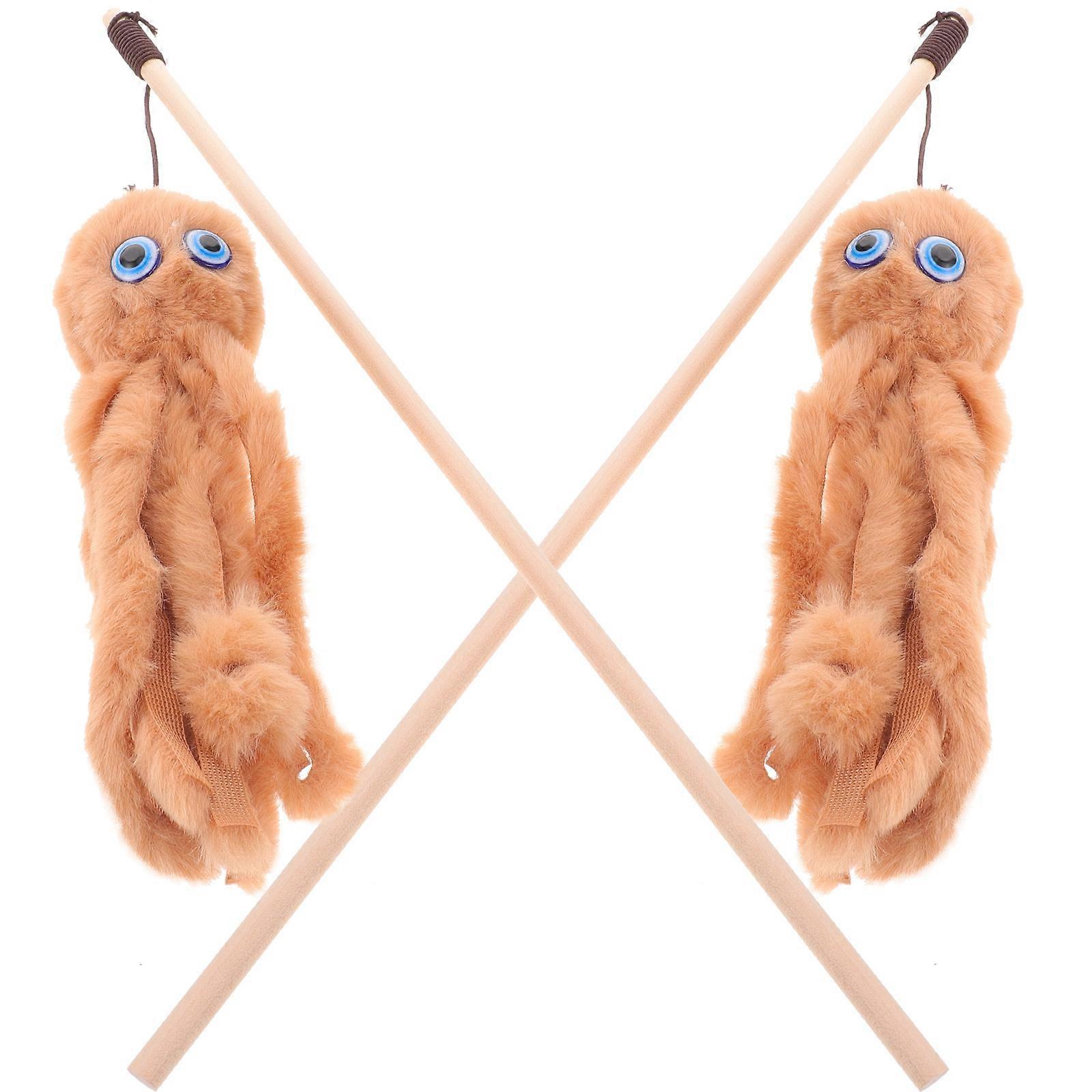 Plush Cat Stick Toy for Indoor Cats Interactive Teasing 6Pcs Coffee