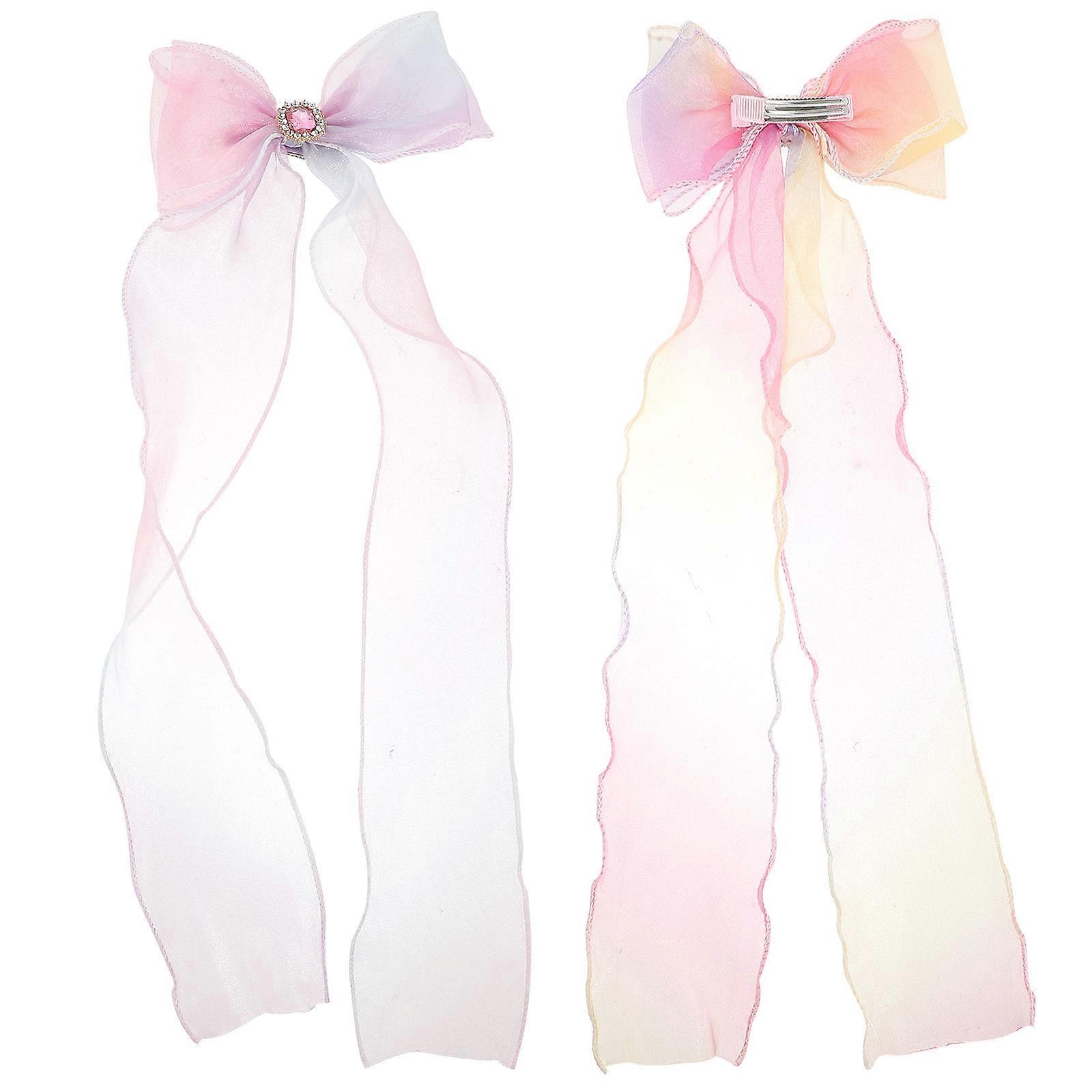 Laços de cabelo com fita e presilhas para meninas para decoração, 2 peças, cores sortidas