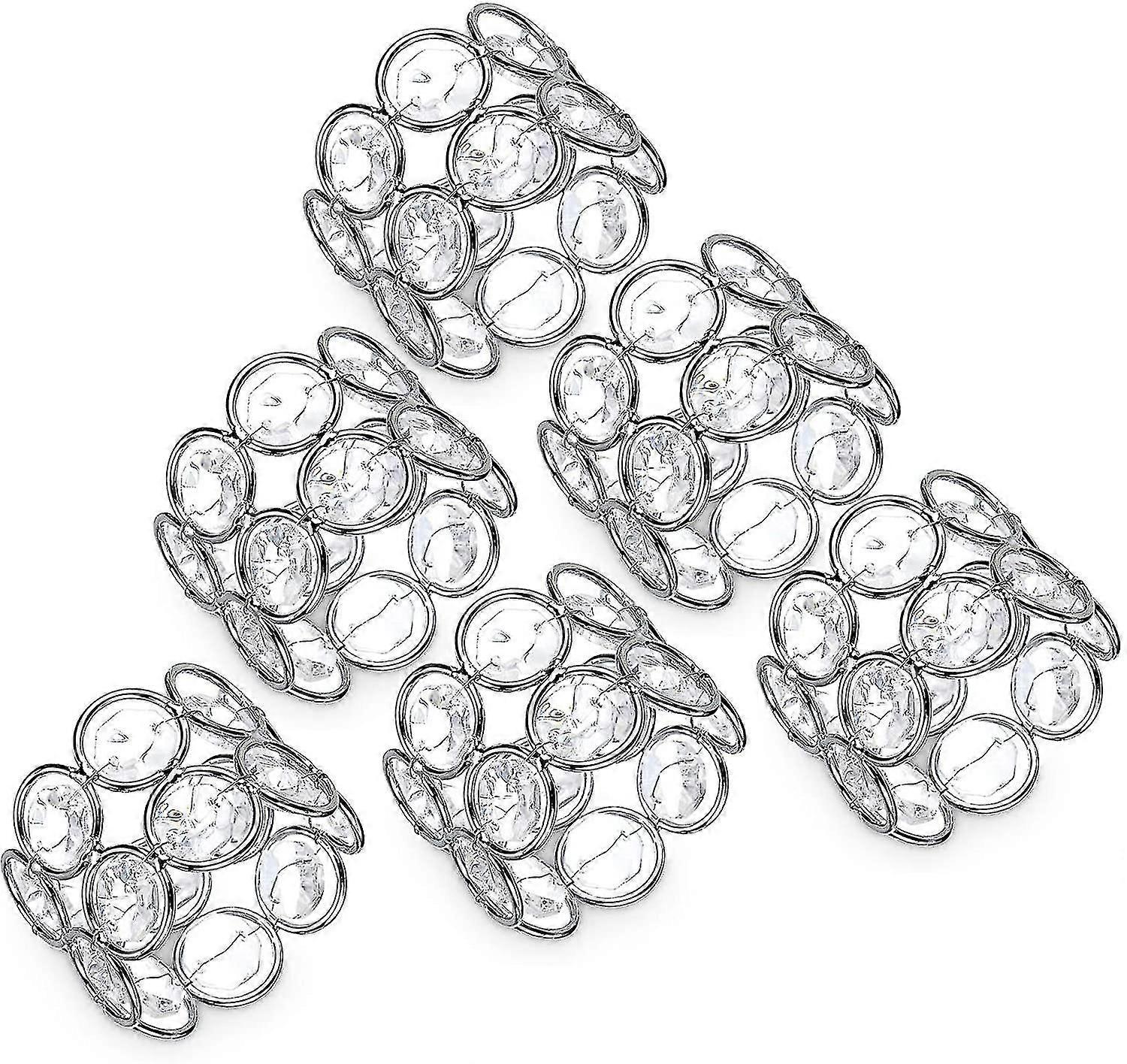 Crystal Napkin Rings, Beads Napkin Holder, Table Decor 6 Pack, Silver