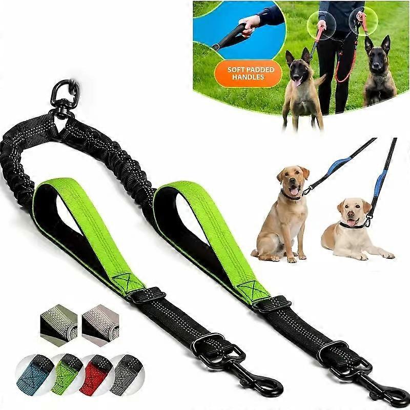 Dual Dog Leash Coupler - Comfort Padded Handles, No-Tangle, No-Pull Bungee Leash - 360° Swivel, Reflective, Shock Absorbing - Pe