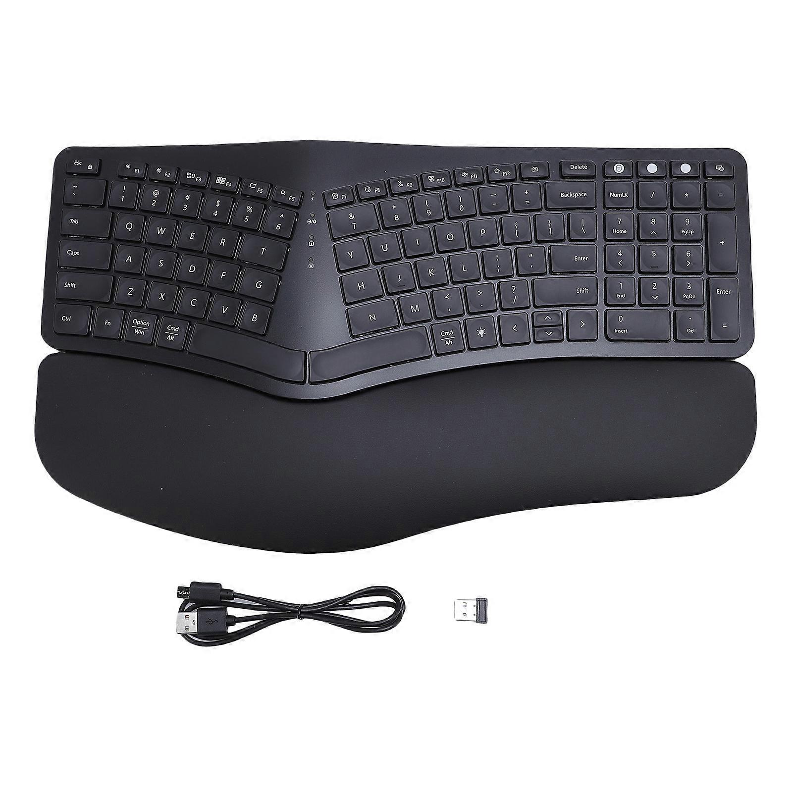 Wireless Ergonomic Split Keyboard Rechargeable with Wrist Rest BT USB Multi-System Compatibility