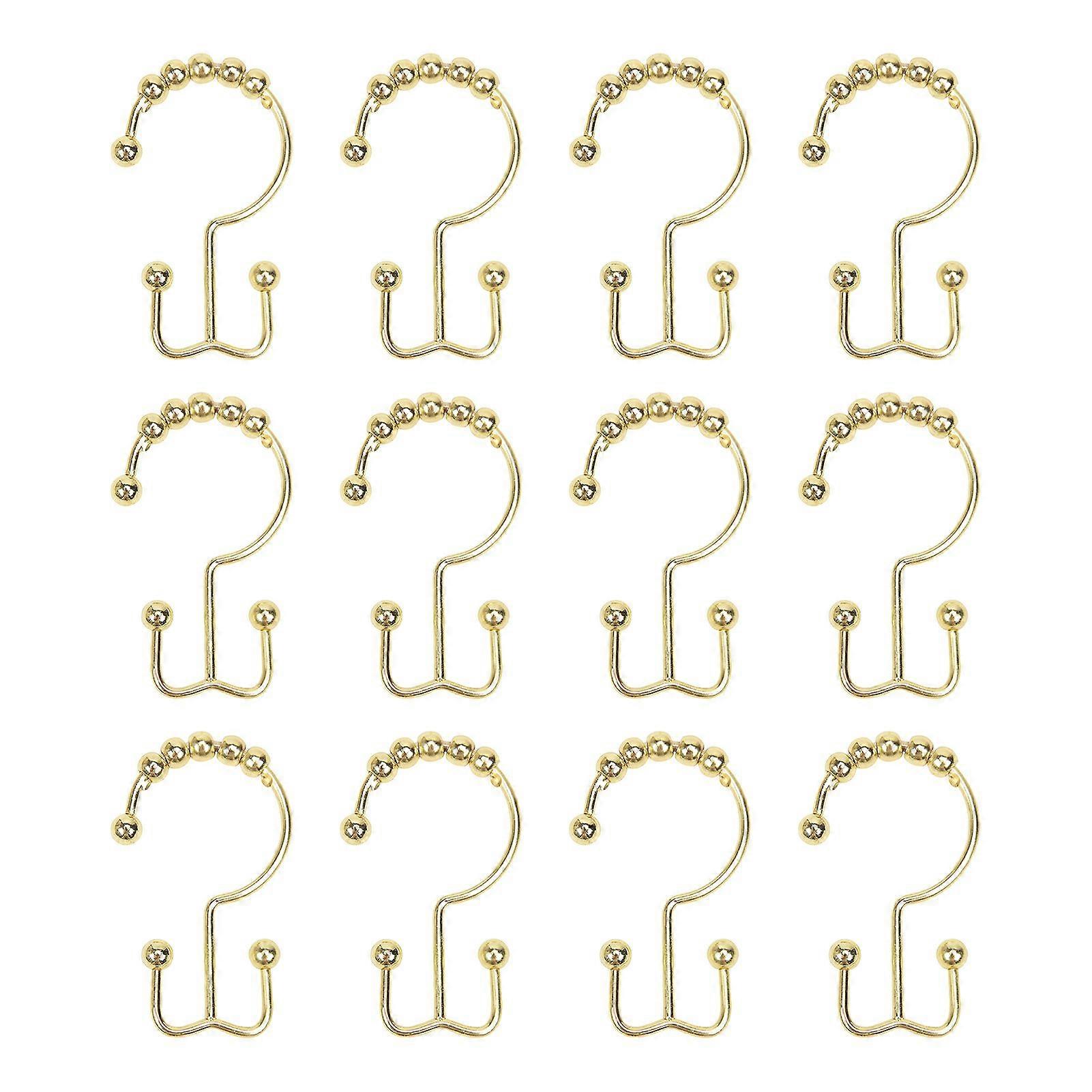 12 Pcs Shower Curtain Hooks Rust Proof Metal Shower Curtain Hooks Double Sided Smooth Shower Curtain Holders with Beads for Bathroom Shower Curtain Li