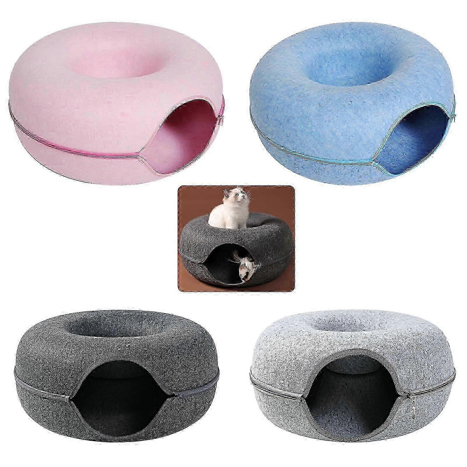 2023 New,Pet Nest Cat Tunnel Bed Round Donut Felt Pet Nest Round Donut Interactive Play