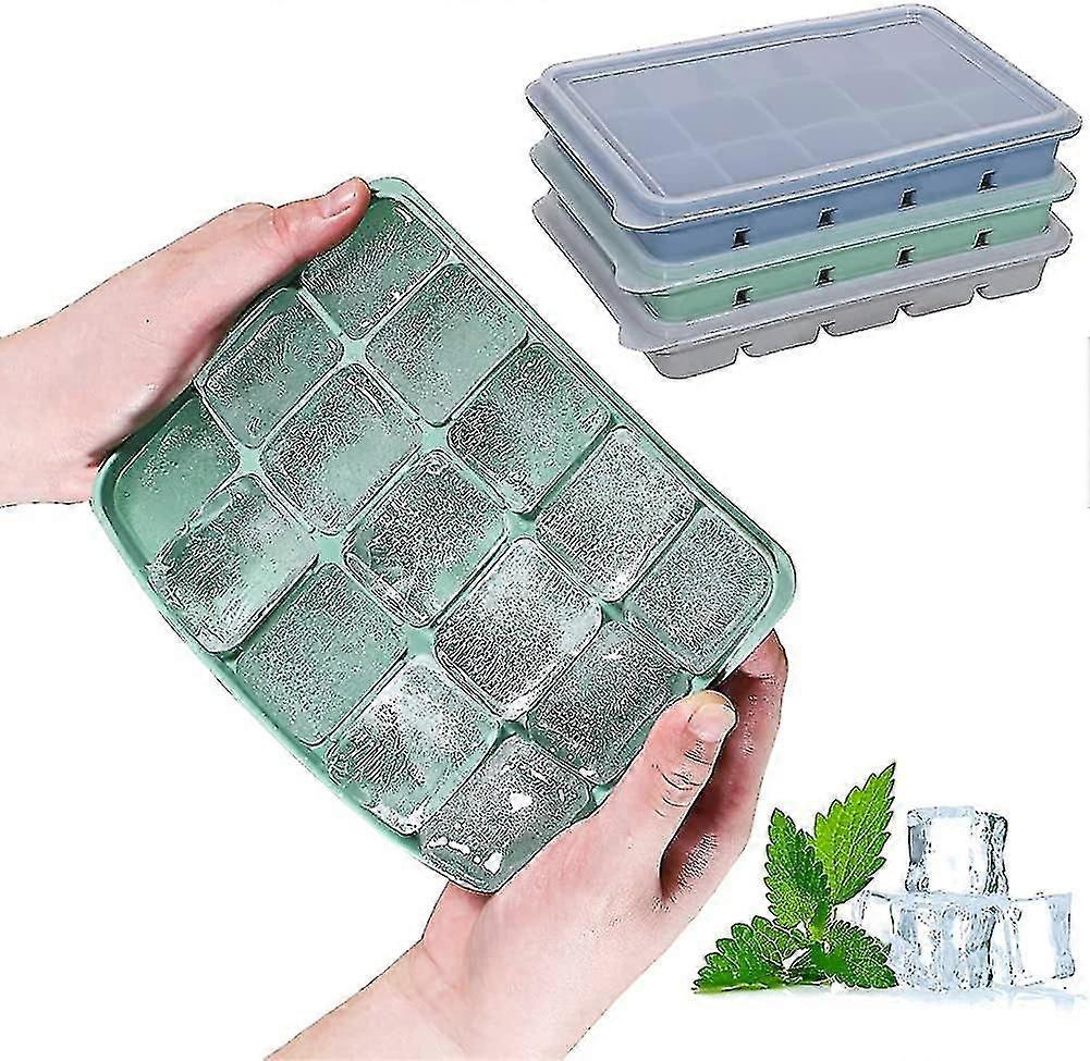 3 Pack Ice Cube Trays, Silicone Ice Cube Molds With Splash Proof Lids, 45 Cubes