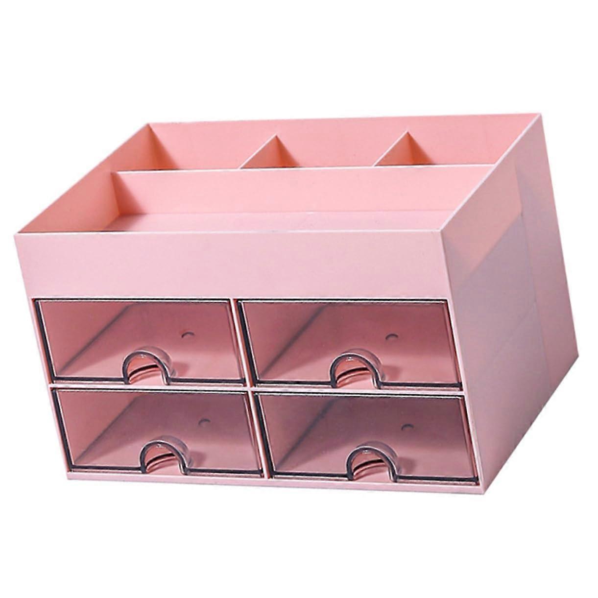 Transparent Drawer Desk Organizer Pink Clear Acrylic Cosmetics And Stationery Storage Box SpaceSaving Desktop Organizer