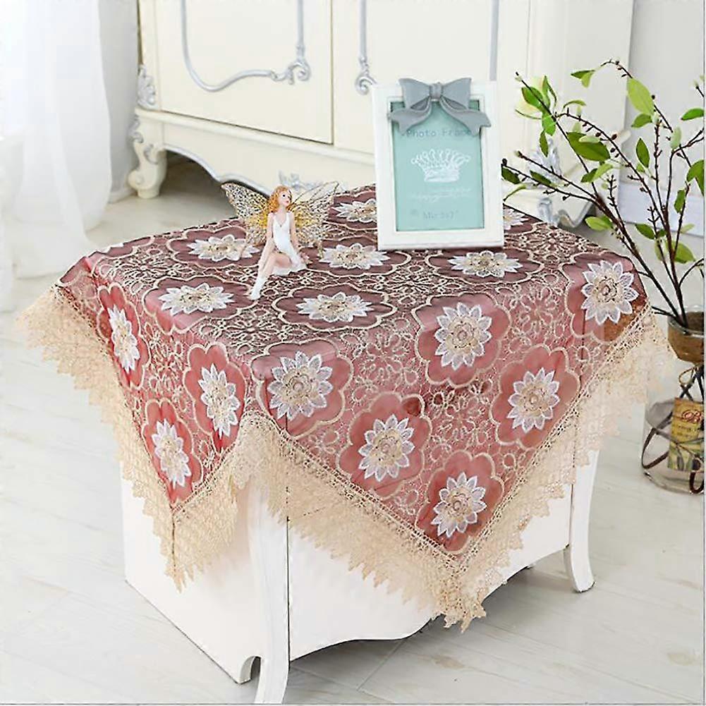 Embroidered Table Cover Lace DustProof Macrame Rectangle Tablecloth 130x130 Cm (51x51 In) Washable For Coffee Table