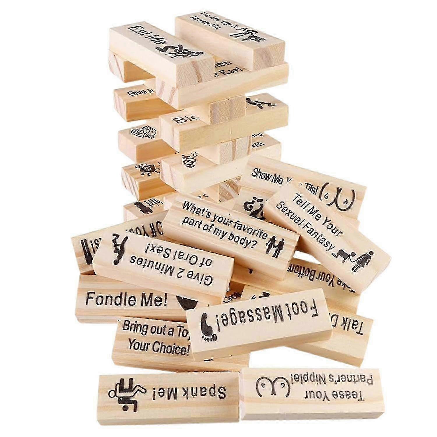 48Pcs/Set Building Block Stacking Tumble Tower for Couple Date Night, Wooden Block Adults Party