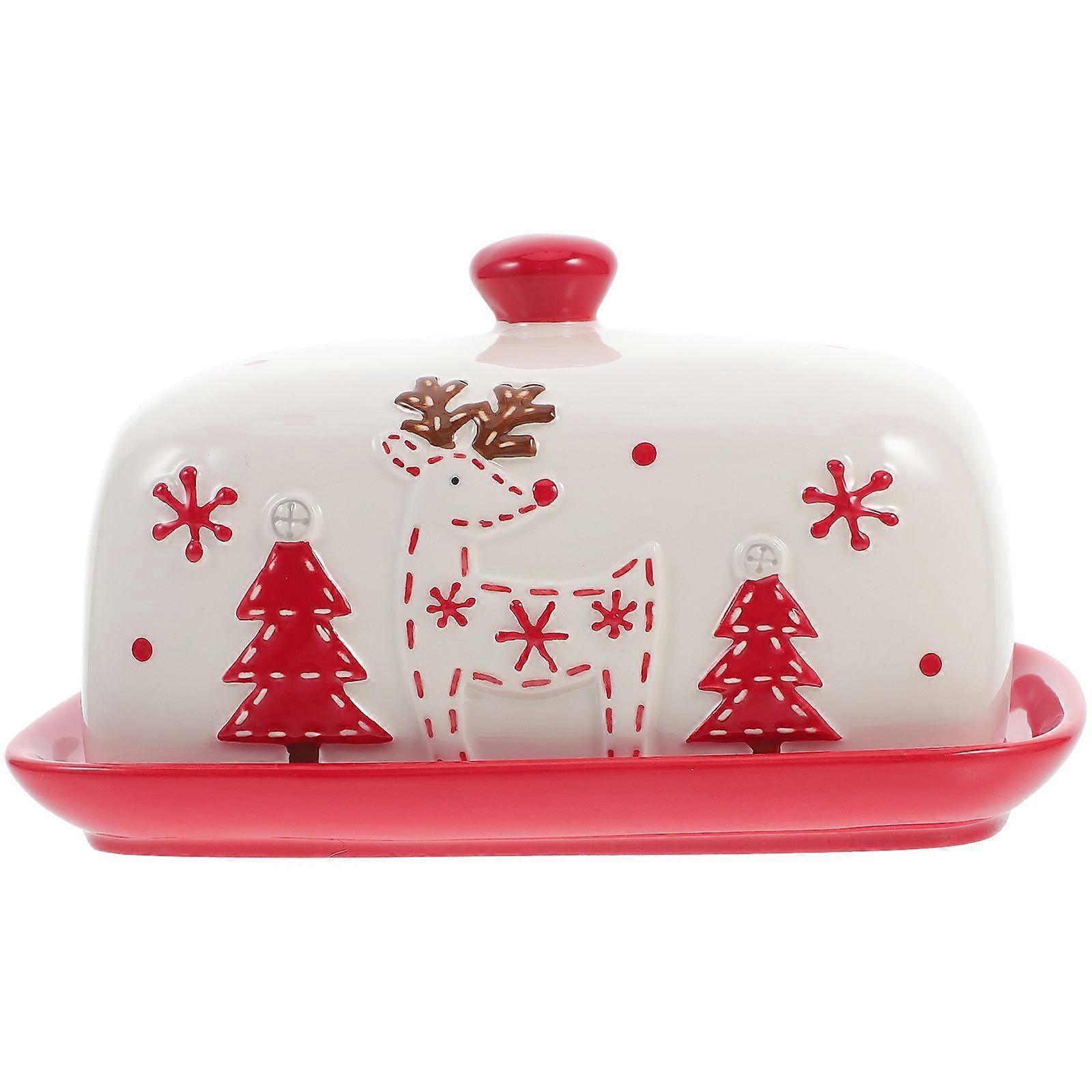 Christmas Style Butter Dish Delicate Ceramic Butter Box Butter Container with Lid