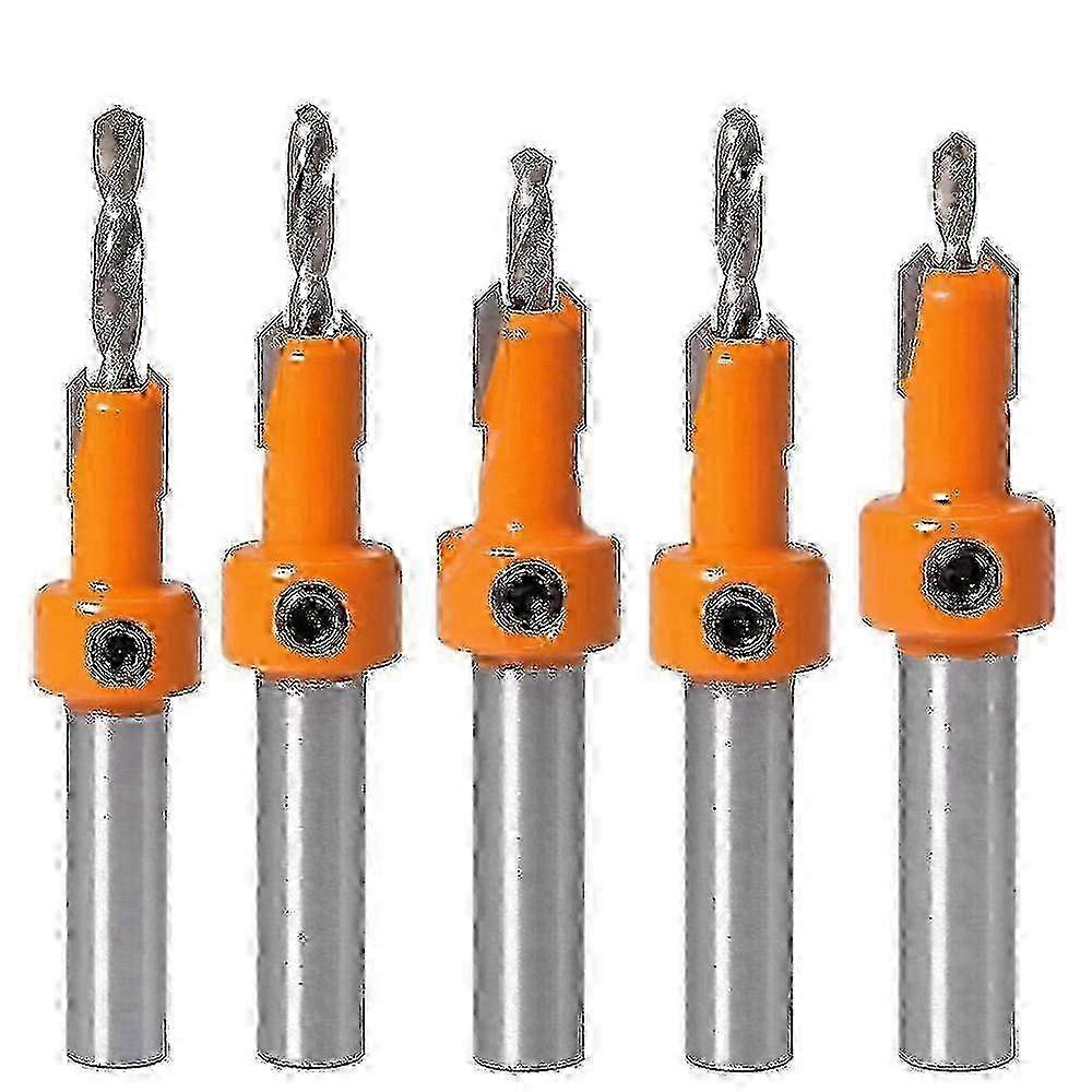 Unique 5-Piece 8mm Round Shank Countersink Drill Bits with Wrench for Woodworking and Chamfering Holes