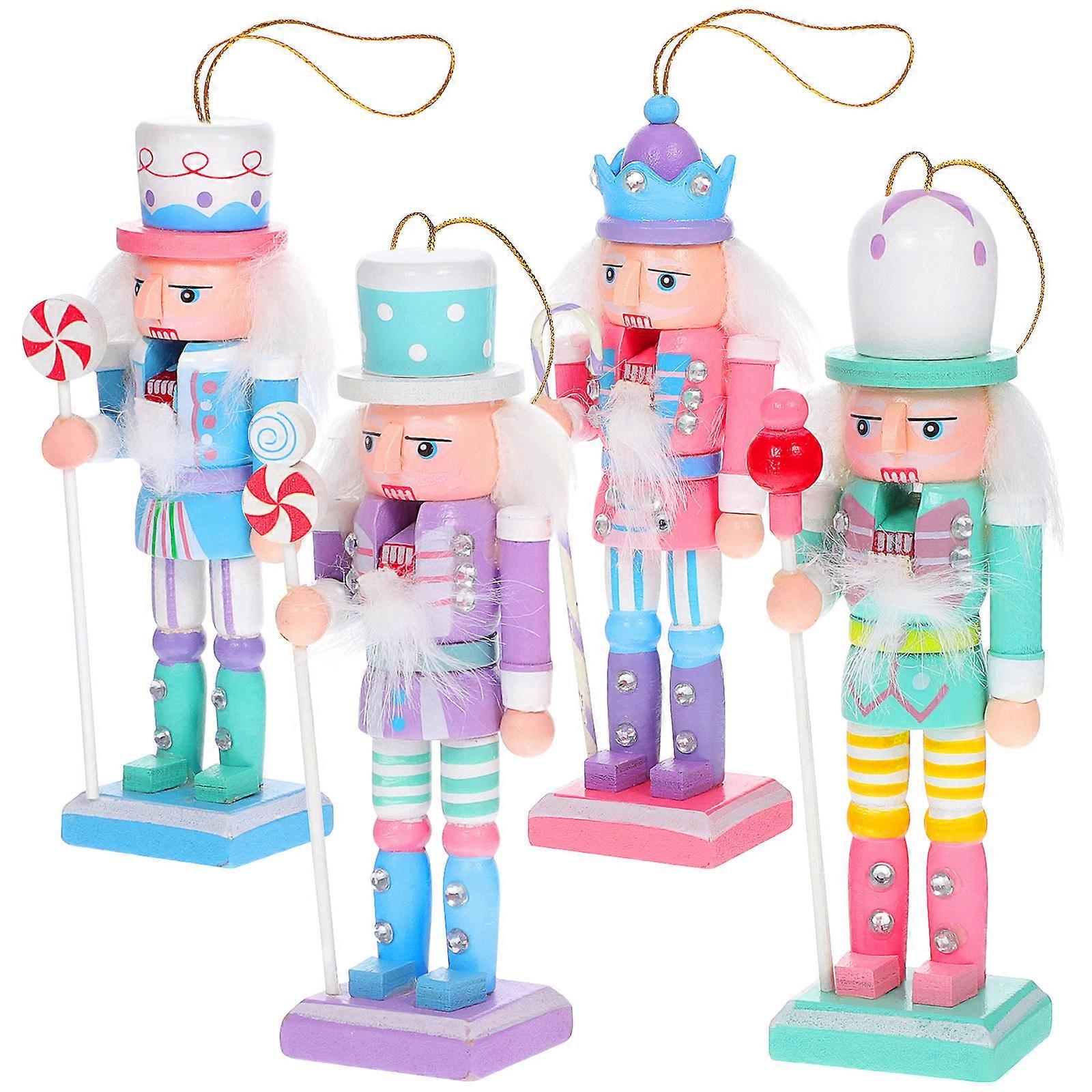 Hu Zi Hanging Nutcracker Figure for Party Use 4Pcs Multi Color Wooden Ornaments