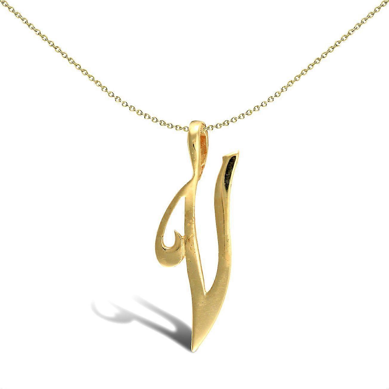 Jewelco London Solid 9ct Yellow Gold Script Identity Initial Pendant Letter V