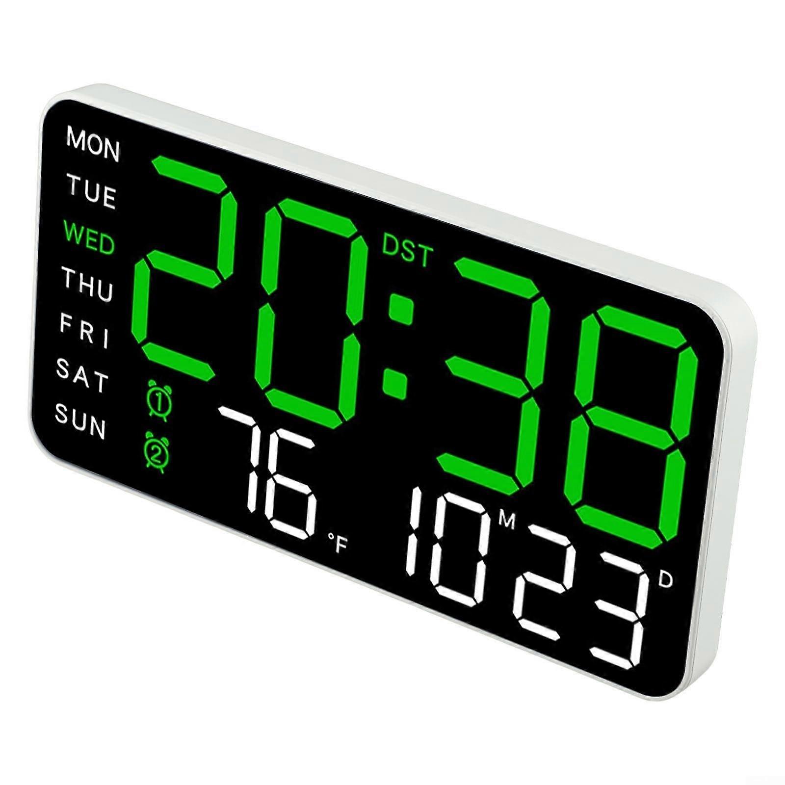 LED Digital Wall Clock with Alarm, Temperature Date Week Display, Voice Control, Adjustable Brightness for Desk or Wall