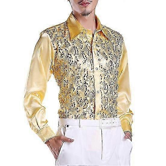 Performance Shirt for Men with Sequins and Lapel for Wedding Stage