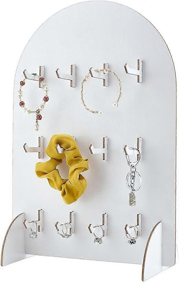 Pegboard Display Stand Wooden Jewelry Rack Bracelet Holder Shelf Tabletop Storage Rack Ring Keychains Organizer Stands with 12 Hooks for Craft Shows V