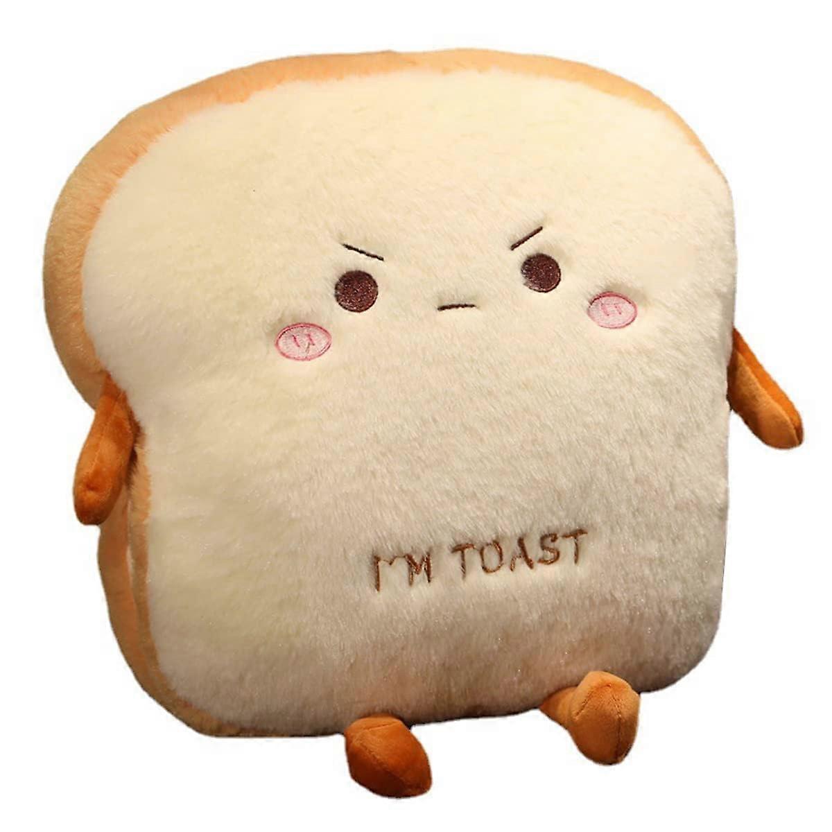 Bread Plush Pillow with Cute Face, Soft PP Cotton Stuffed Toast Cushion for Home Décor and Gifts (15.7x13.7 in, Angry)