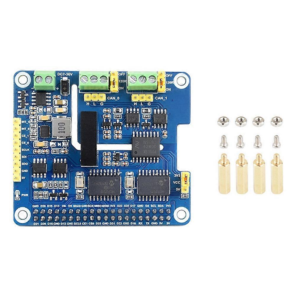 Waveshare CAN Bus Expansion Board 2-CH Isolated HAT+ Dual Chips Solution Stackable for Expanding CAN Channels for Raspberry Pi