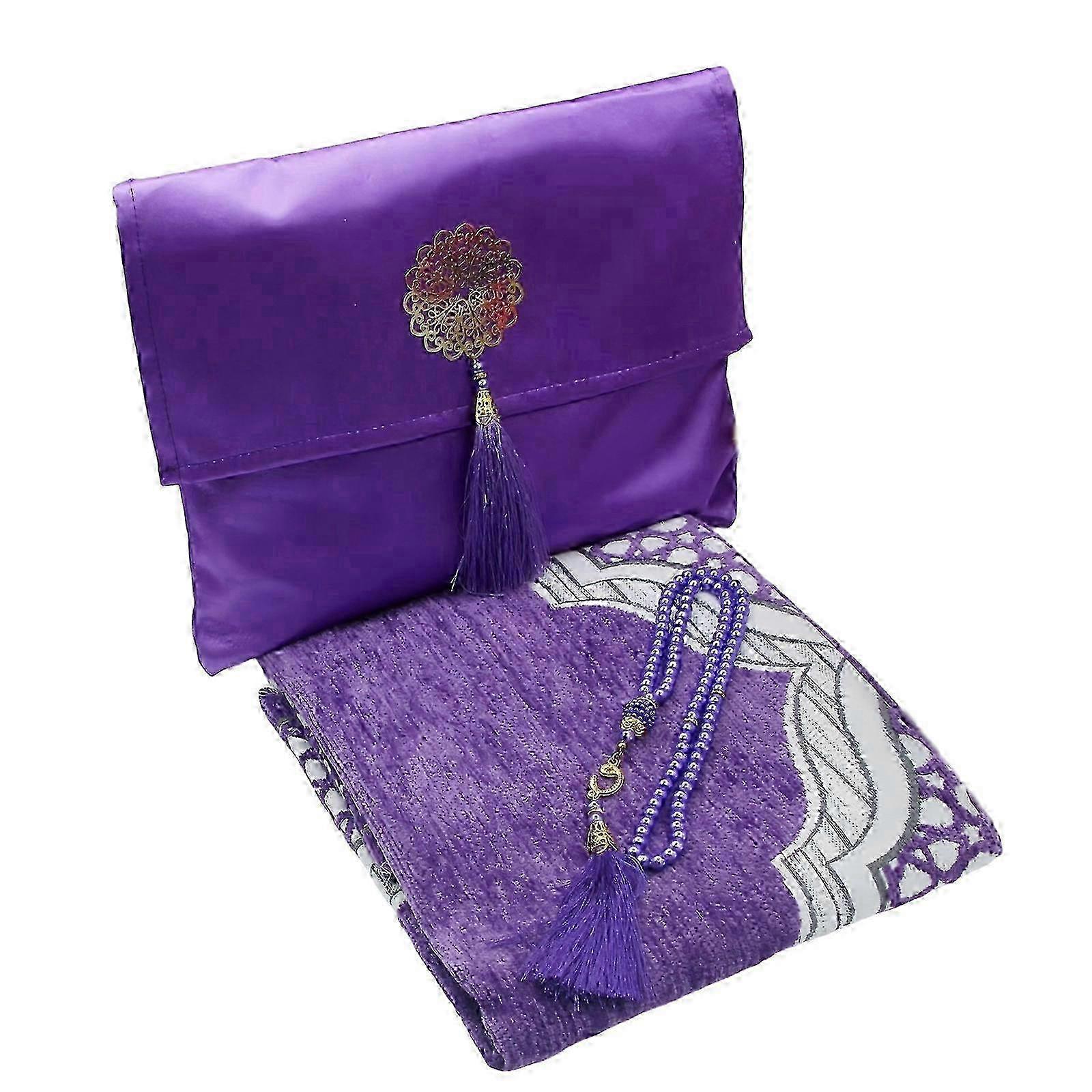 Prayer Mat Prayer Carpet Rug with Praying Beads 1 Set Slip Proof Bottom And Easy To Clean For Religilous Activity Purple w