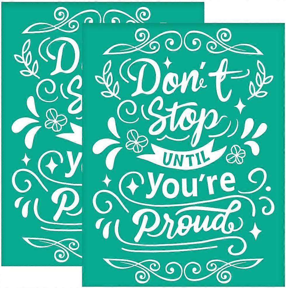 2Pcs 8.6x11 Inch Word Pattern Self-Adhesive Silk Screen Printing Stencil Inspirational Text Silk Screen Stencil Word Theme Reusable Mesh Stencils Tran