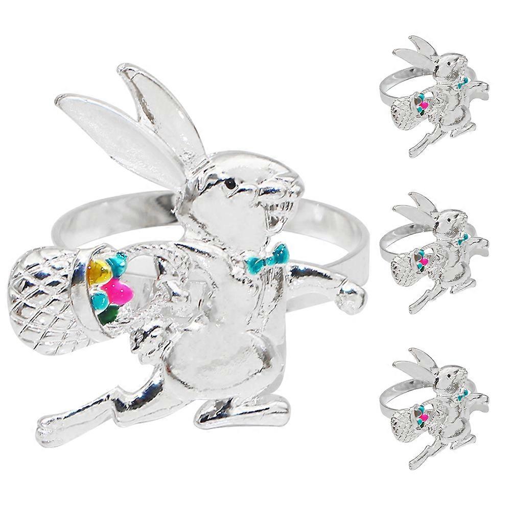Easter Bunny Napkin Rings Set for Decor 4Pcs Reusable Rabbit Table Buckles