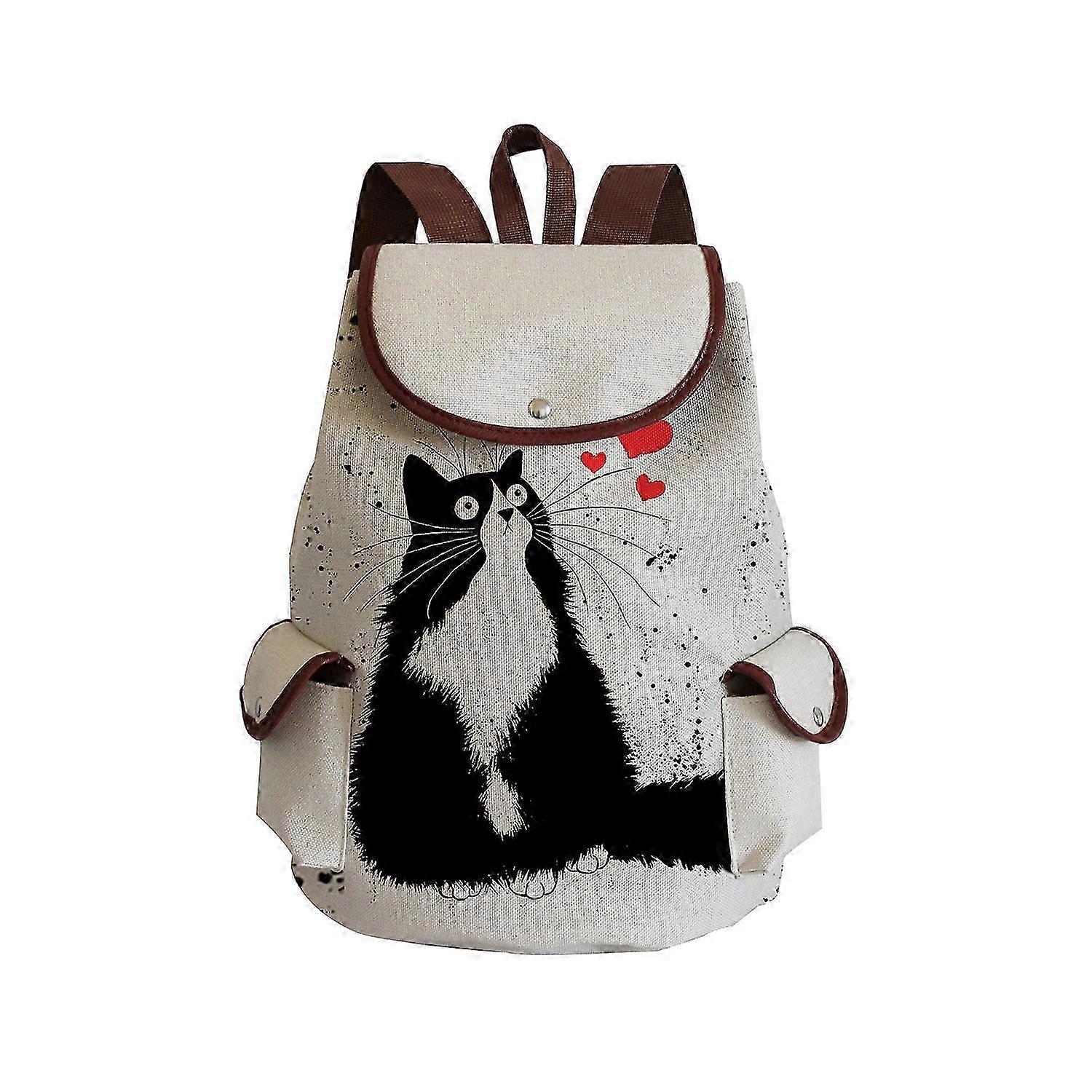 Simple Cat Printed With Two Pocket Backpack