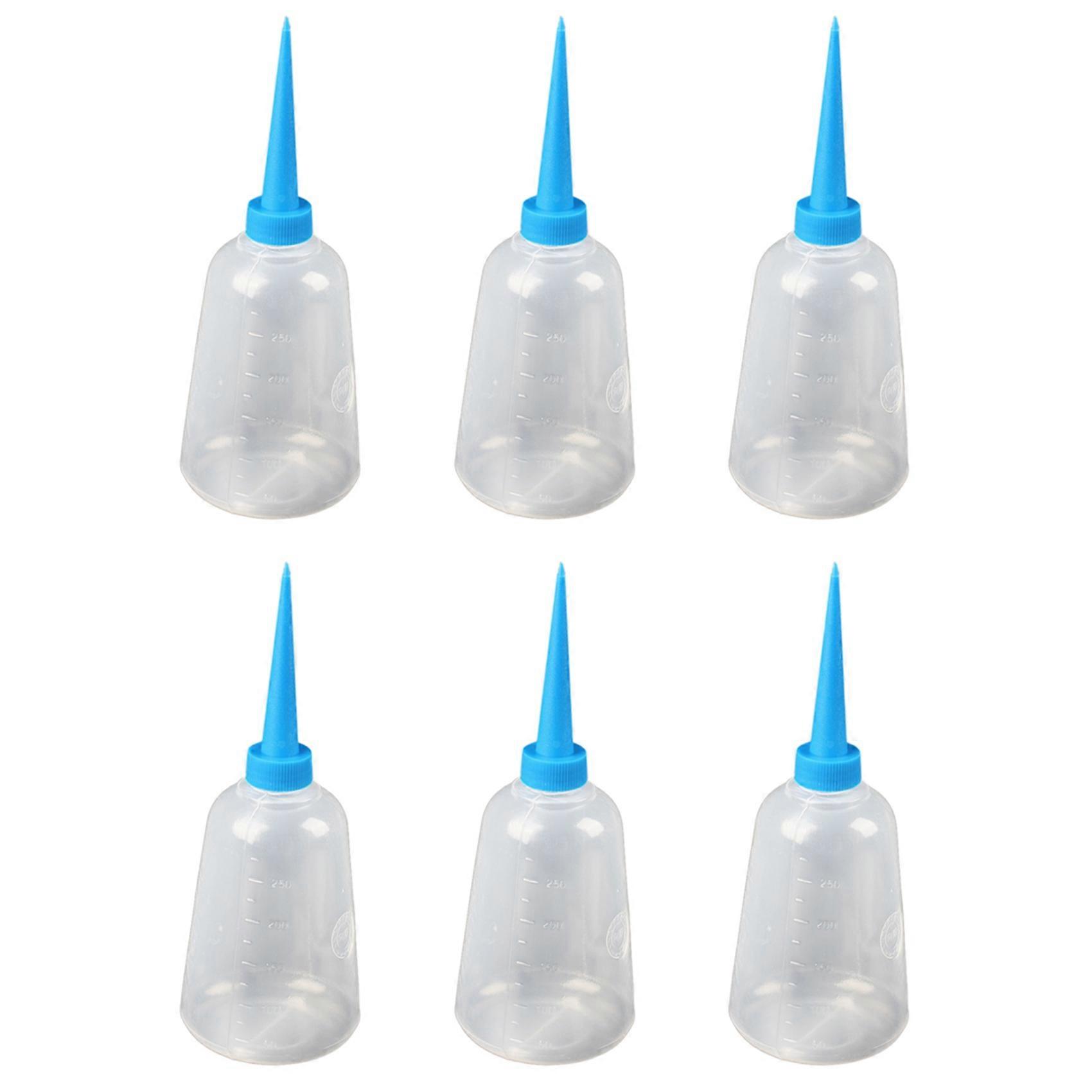 6X 250ml Clear White Blue Plastic Liquid Glue Applicator Bottle