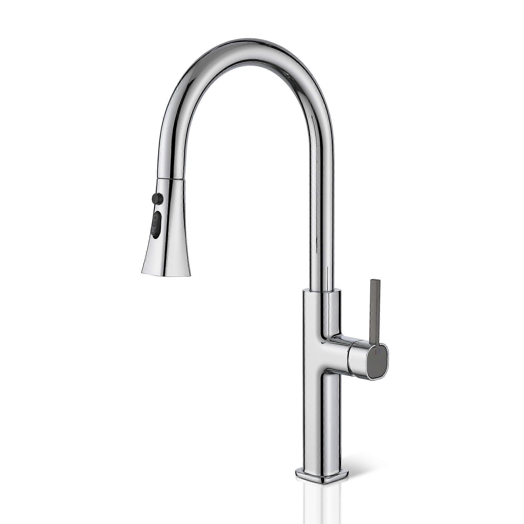 Solid Brass Pull Down Kitchen Faucet with Magnetic Docking Sprayer and Chrome Finish