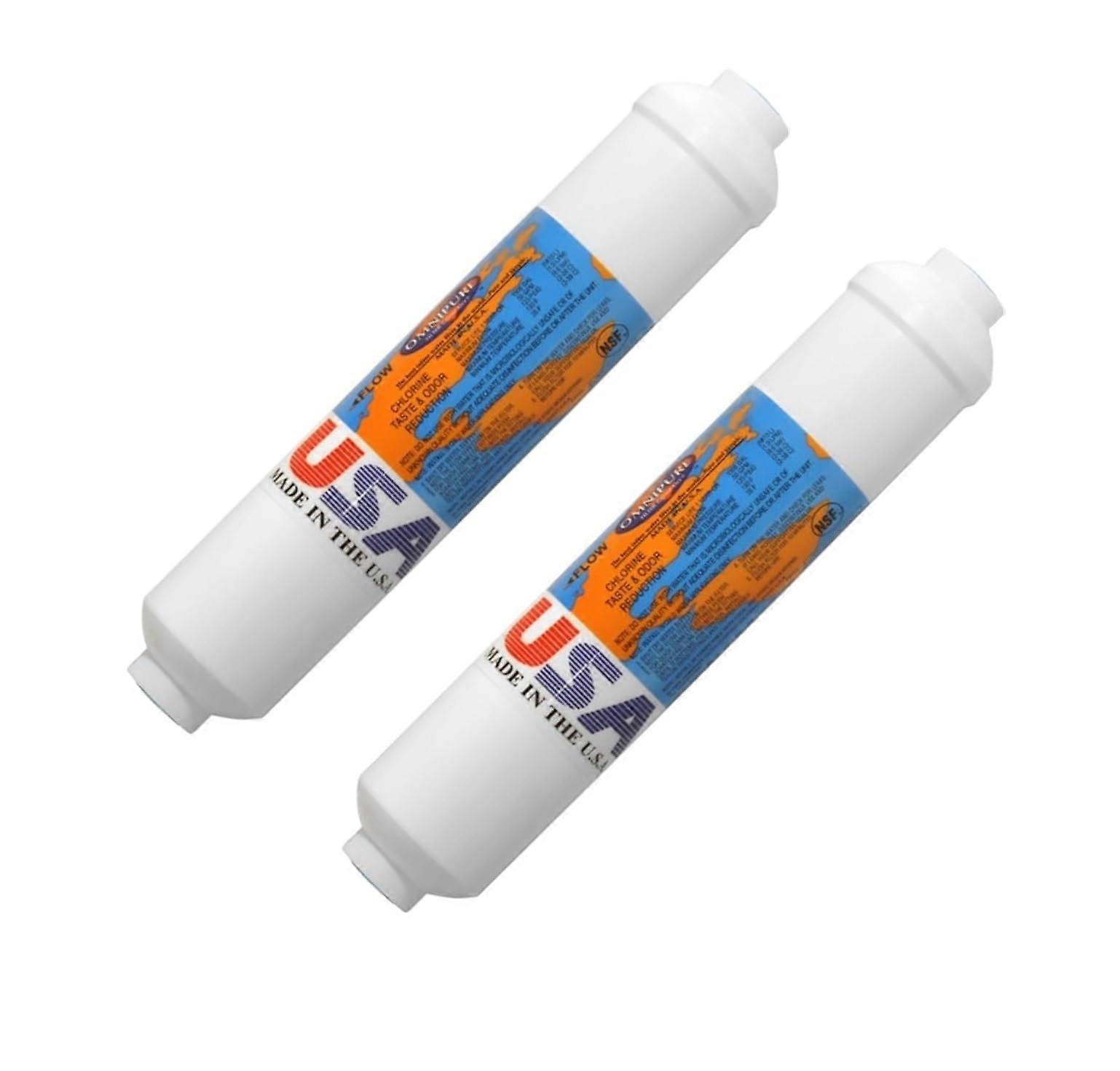 10 Inch Inline Water Filter 2 Pack, GAC Coconut Carbon, Chlorine Odor Reduction for RO Systems