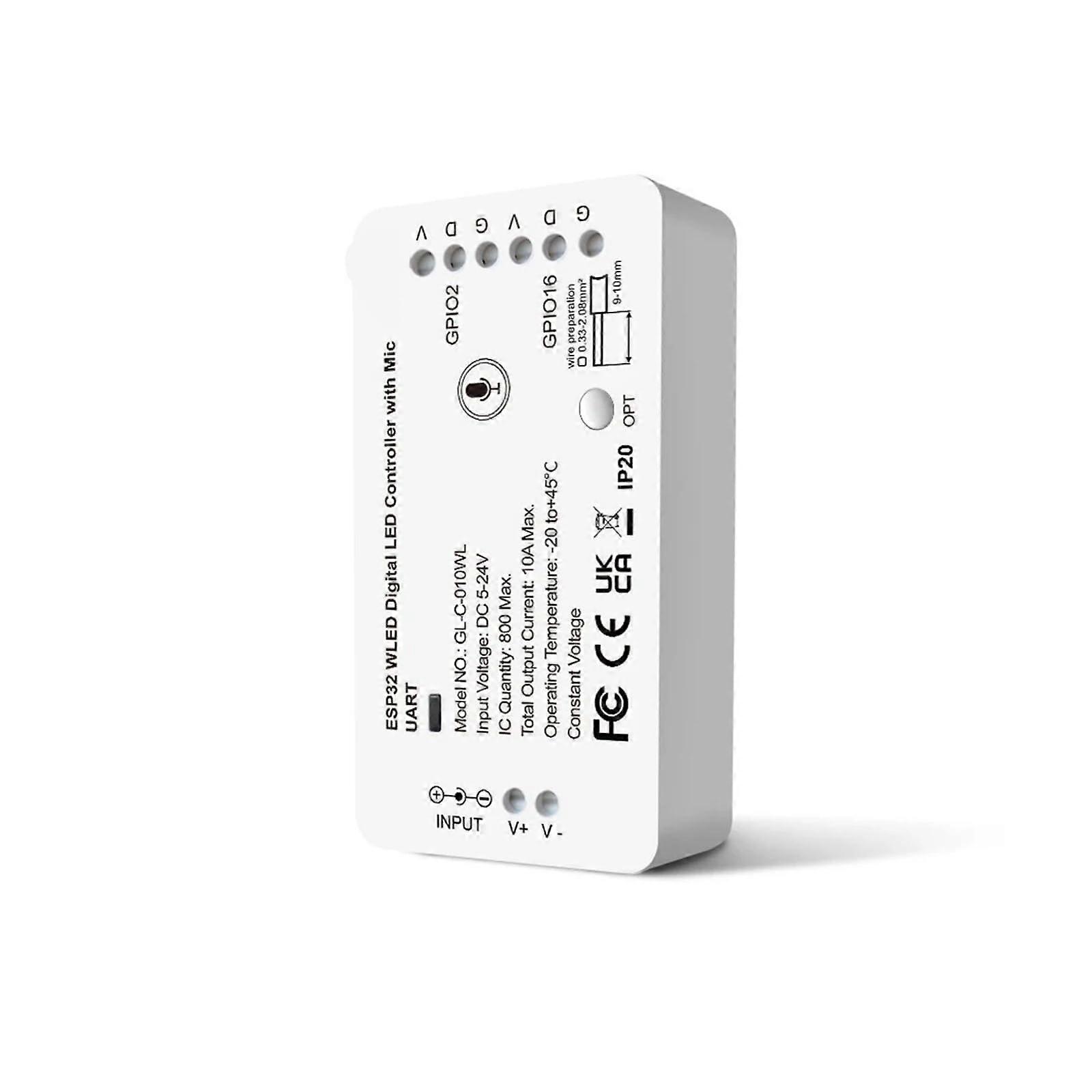 WLED LED Controller with Microphone, Music Reactive, 100 Modes, Supports 800 LEDs WS2811 SK6812 for ESP32