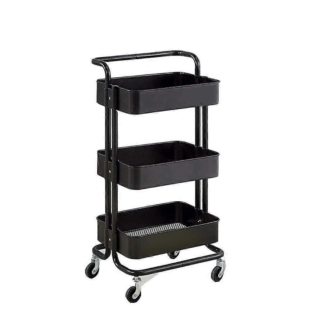 Rolling Storage Cart 3 Tier Adjustable Shelves with Wheels for Kitchen and Bathroom