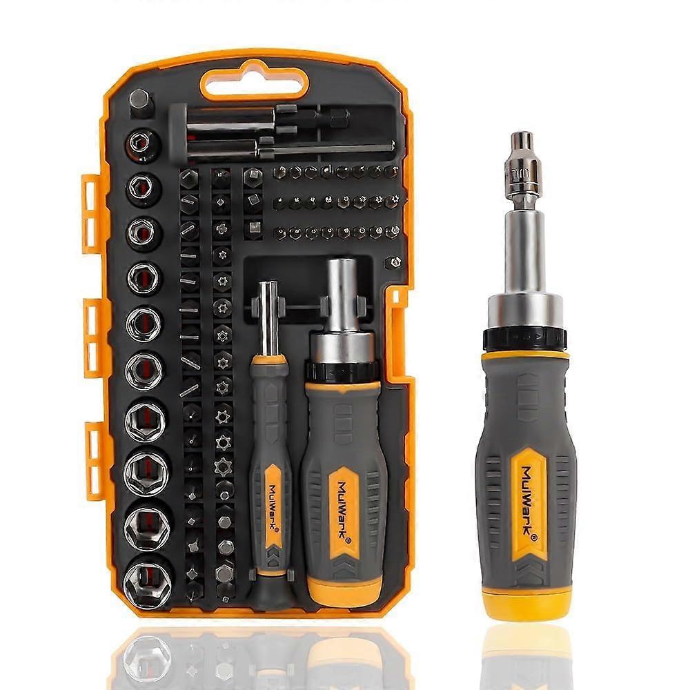 77 Piece Screwdriver Bit and Socket Set with Ergonomic Ratchet Handle and Portable Storage Case
