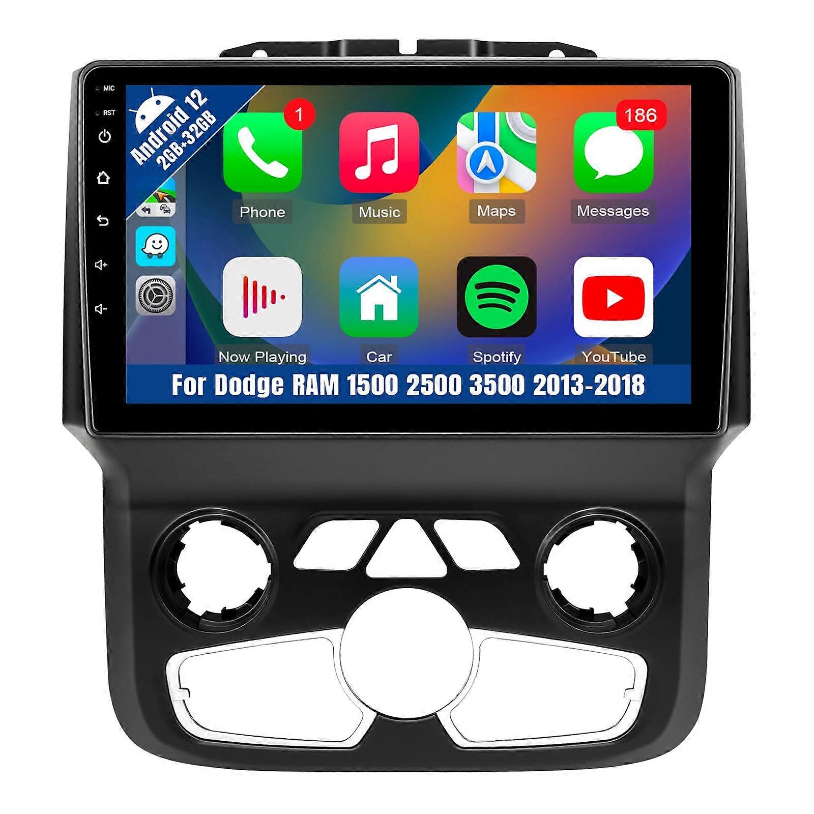 Radio Upgrade with Wireless CarPlay Android Auto, 10.1' Touch Screen GPS Stereo for Dodge Ram 1500 20132019