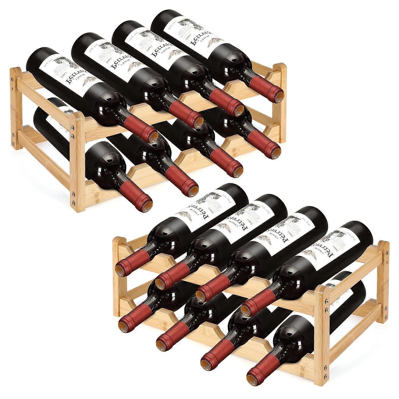 Bamboo Wine Rack 2 Tier 16Bottle SpaceSaving Solid Wood Holder for Kitchen Bar Cabinet