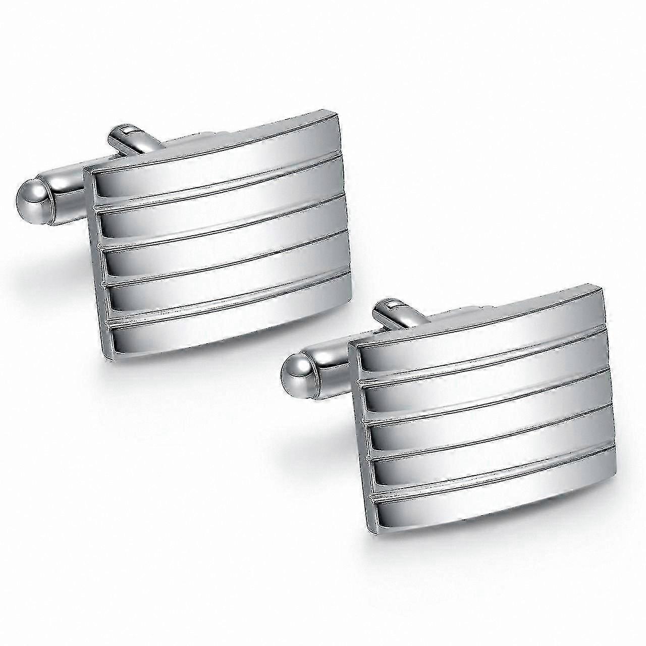Silver Stainless Steel Striped Cufflinks for Men - Classic Suit Shirt Accessory for Weddings, Business, and Graduation