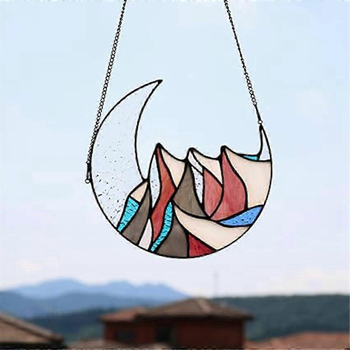 Mountain with Moon Stained Window Hanging, B