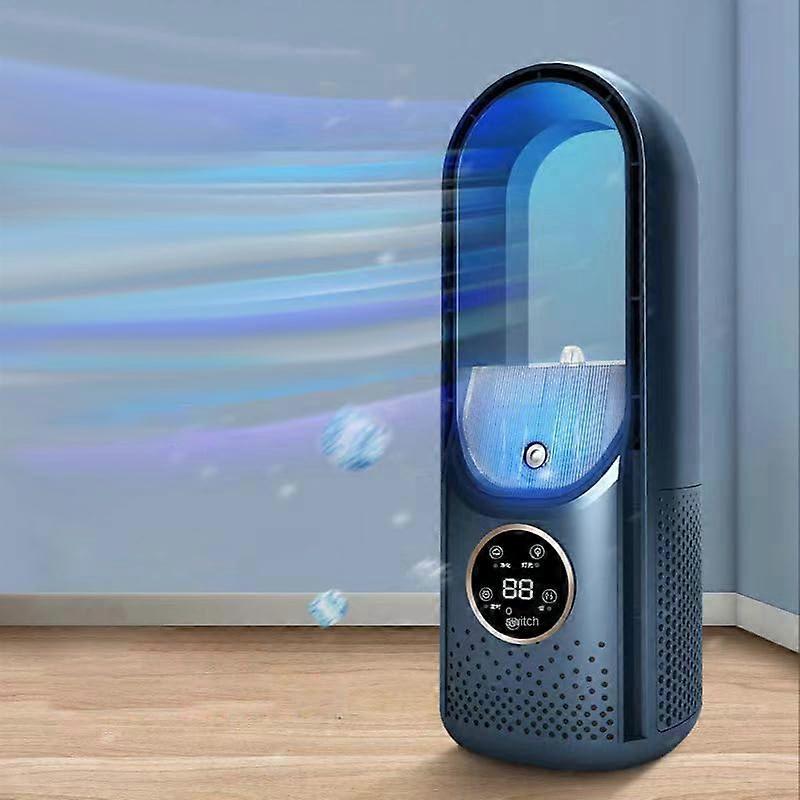 Bladeless Fan with Humidifier, Silent USB Cooling Tower, 6 Speed Touch Control, Blue