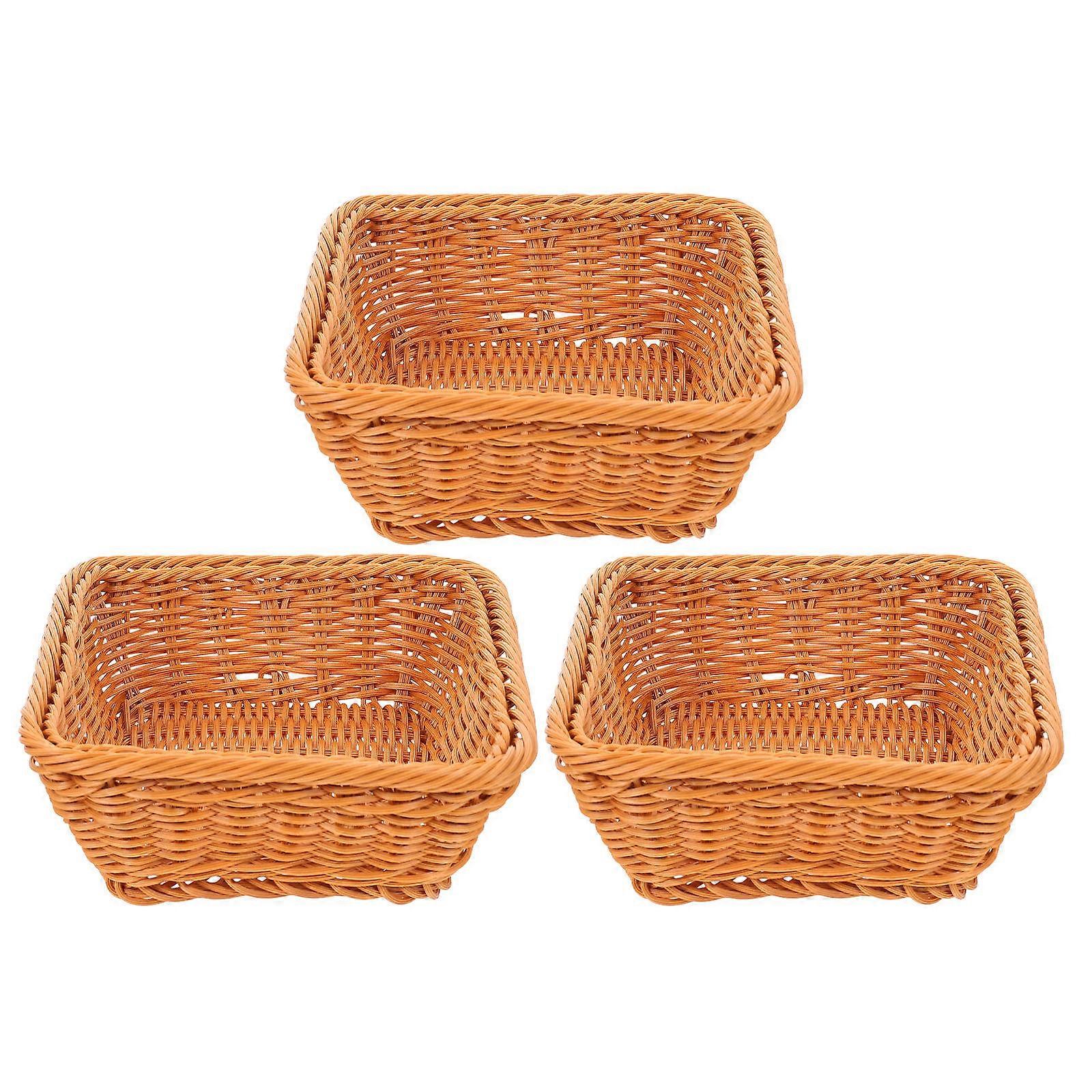 Brown Woven Bread Basket Plastic 3Pcs for Kitchen Food Storage