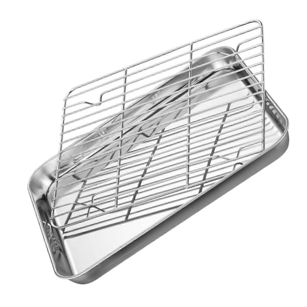 Stainless Steel Serving Tray with Handles for BBQ Picnic, Rectangular 26.5x20.5cm Silver