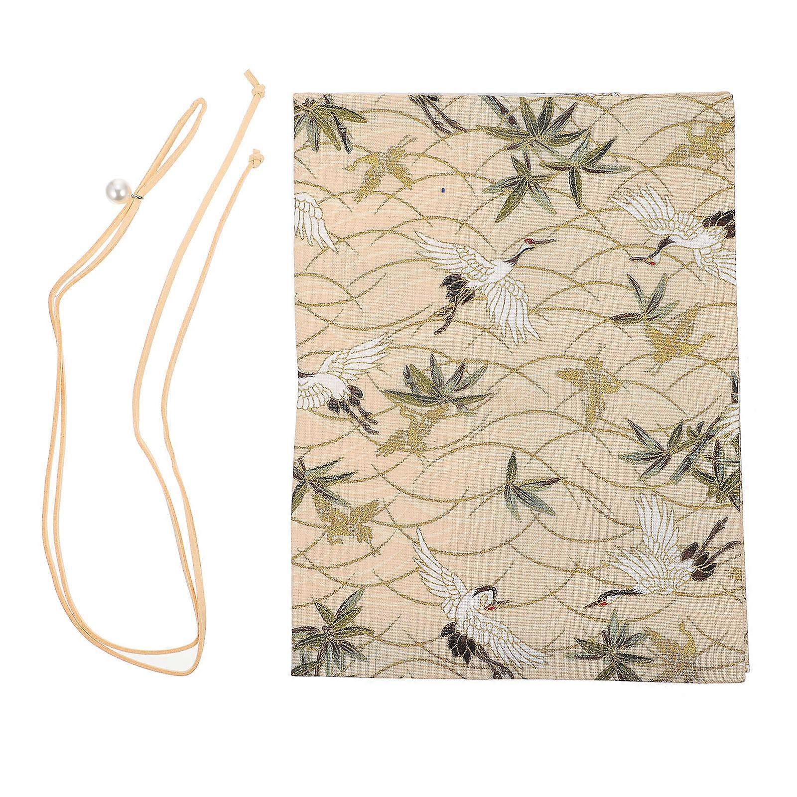 Beige Adjustable Book Cover for Decoration with Crane Pattern 1Pcs