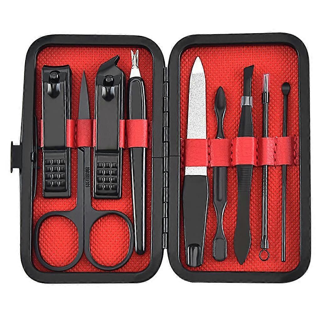 9pcs Stainless Steel Nail Clippers Set with Precision Grooming Tools and Dinosaur Pattern Case