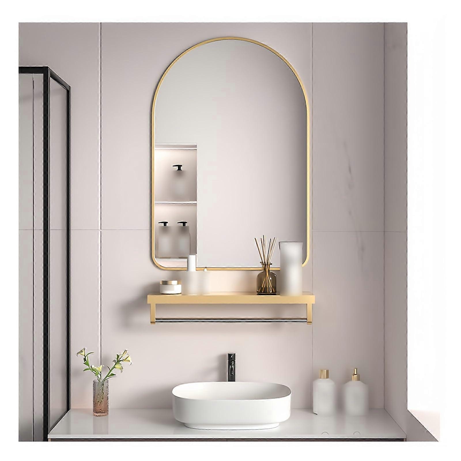 Gold Wall Mirror with Shelf 40x60cm Bathroom Mirror with Storage Rack RustResistant Frame