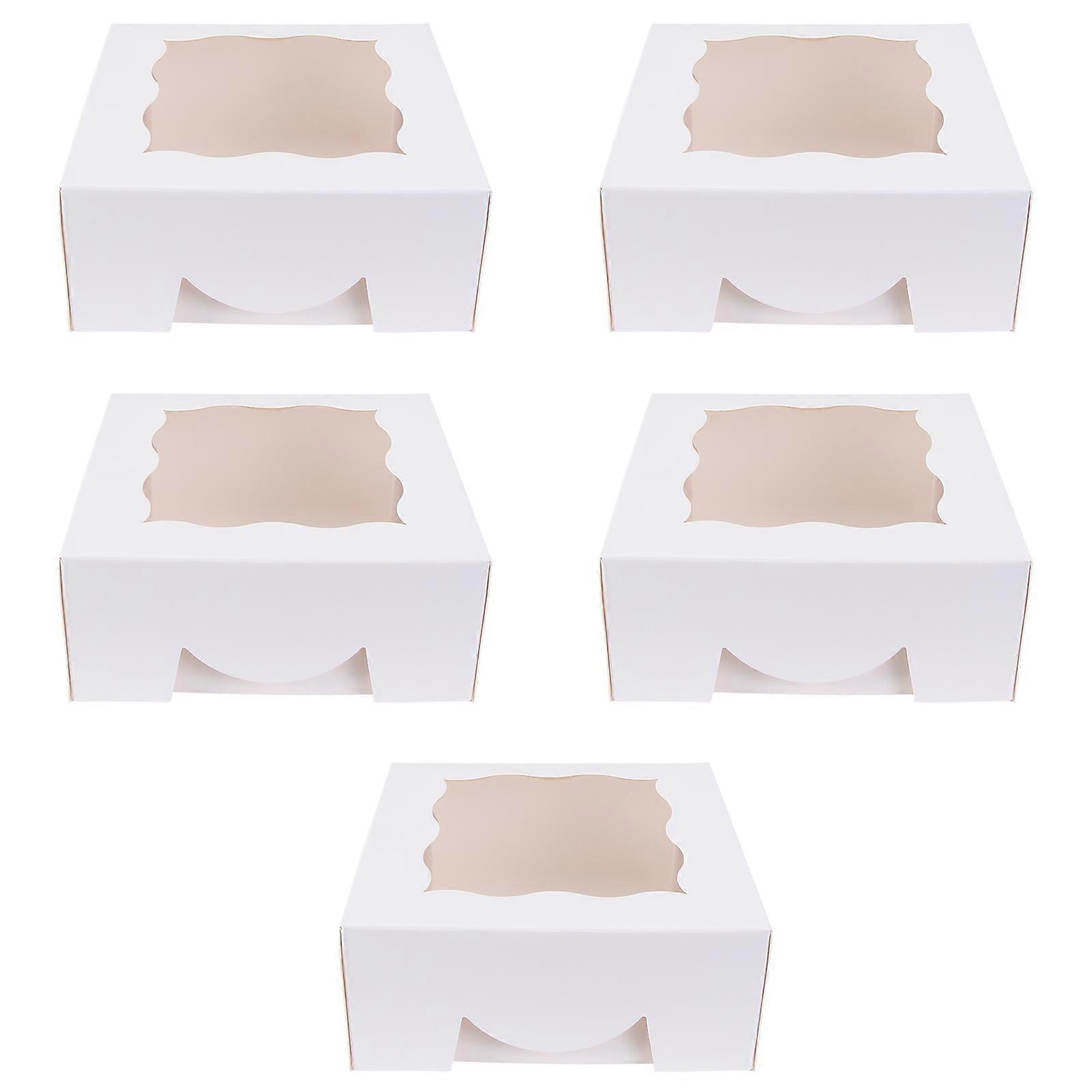 Egg Cake Box for Wrapping 5Pcs Window Dessert Packing Boxes in White Paper