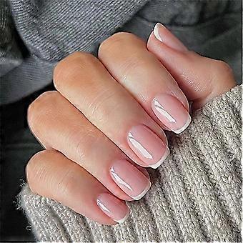 24 sztuki krótkich kwadratowych francuskich tipsów akrylowych do manicure, zdobienia paznokci, dla kobiet i dziewcząt